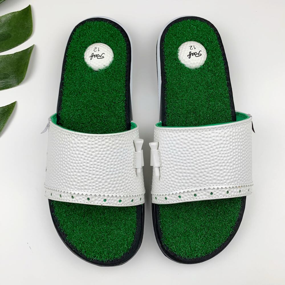 Reef White Slide Sandals with Green Turf Footbed